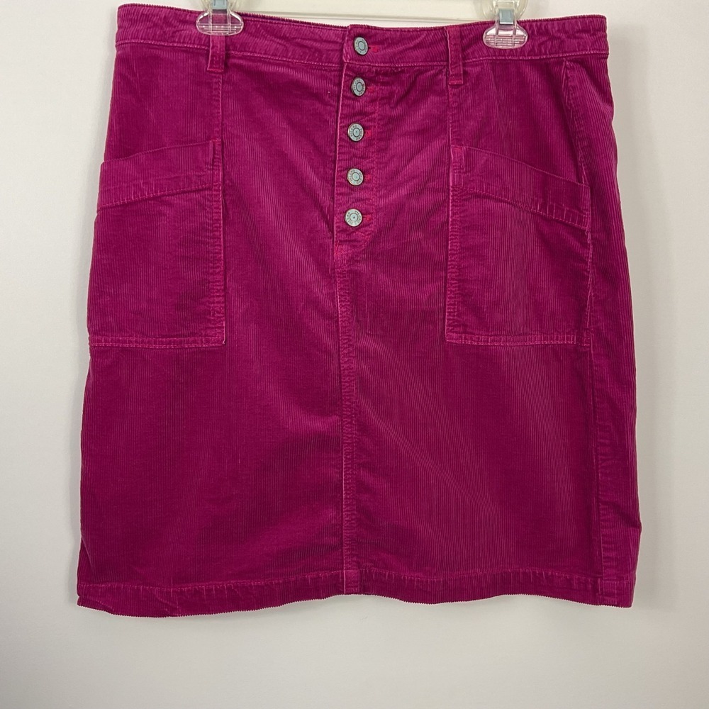 Pilcro Anthropologie Magenta Corduroy Button Front Pencil Skirt Womens Size 14